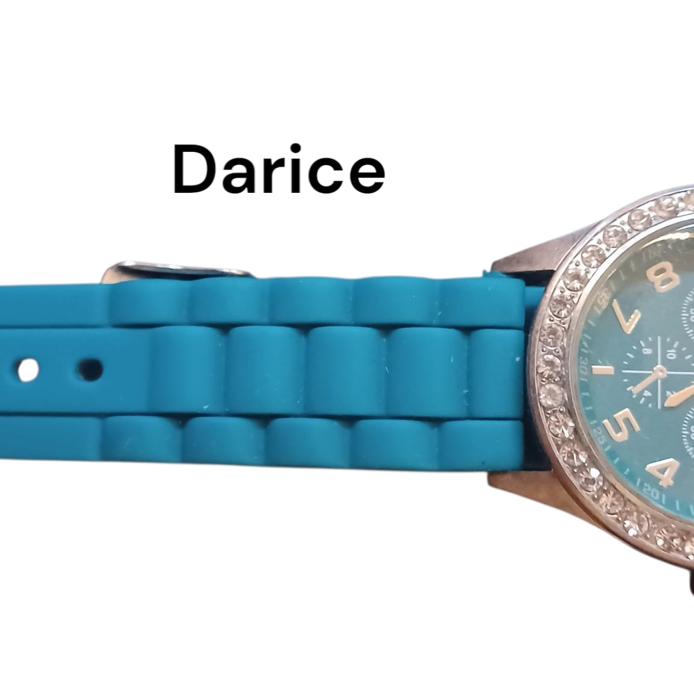 Blue Silicone Strap Watch with Rhinestone Bezel